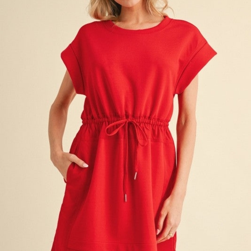 RACHEL Rachel Roy Red Drawstring Waist T-Shirt Dress
